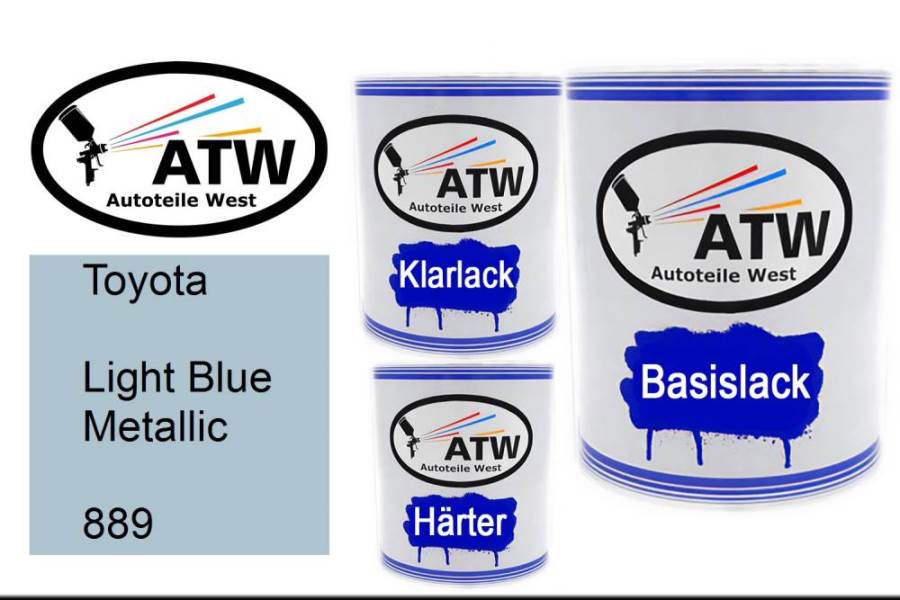 Toyota, Light Blue Metallic, 889: 1L Lackdose + 1L Klarlack + 500ml Härter - Set, von ATW Autoteile West.